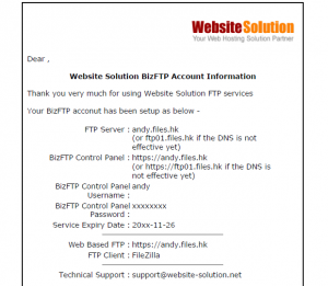 FTP account info